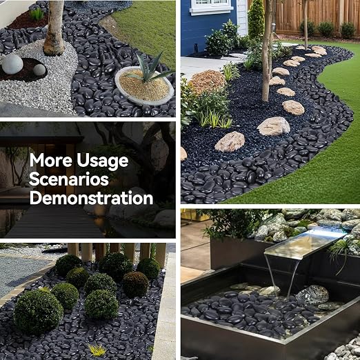 Pulovin 20 lbs Black Rocks for Landscaping, Planters, 2-3 Inch River Rocks | Decorative Black Stones for Plants, Flower Pots, Vase, Polished Garden Stones for Outdoor Landscaping, Walkways, Yard