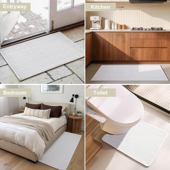 Triohero Large Bathroom Rugs Non Slip Washable Bath Rugs Super Absorbent Bathroom Rug Thin Quick Dry Low Pile Bath Mats, White 36"x48"