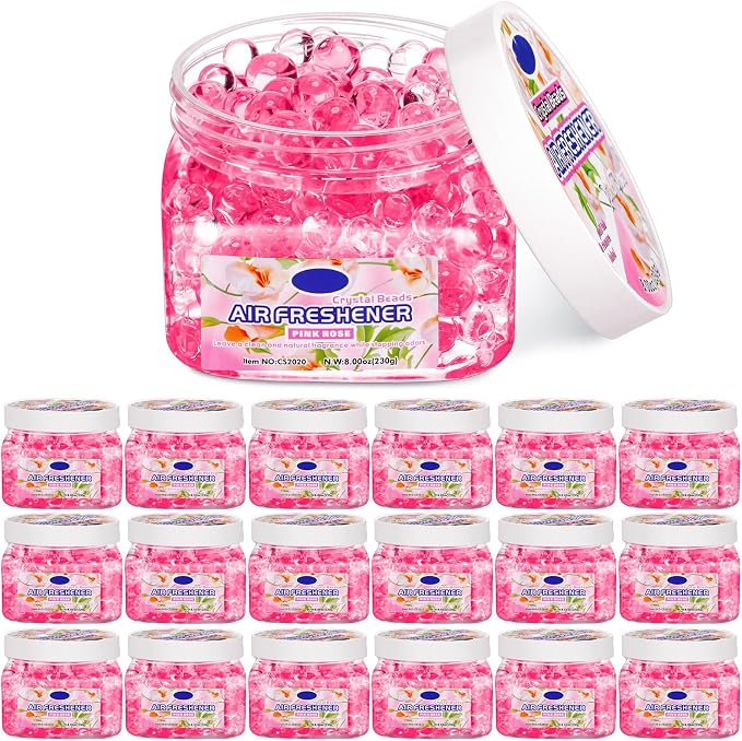 18 Pack Gel Odor Eliminator Beads 8 Ounce Scent Beads Bulk Air Freshener Removing Long Lasting Eliminates Odors for Home, Bathrooms, Cars, Boats, Rvs and Pet Areas(Rose)