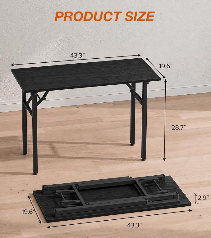 XBurmo Folding Desk Foldable Table, No Assembly 43.3" Foldable Desk Space-Saving Workstation for Small Space, Computer Table, Flat Storage for Home Office, Bedroom, Dorm, Study Room, Dark Oak