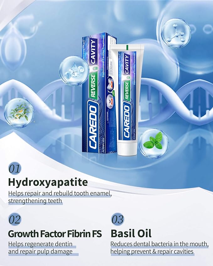 CAREDO Cavity Repair Toothpaste Cure Tooth Cavities Dental Caries Remineralizing with Hydroxyapatite Toothpaste Treatment Tooth Decay for Adults, Home School or Travel (New Flavor 100g*1), Grey White