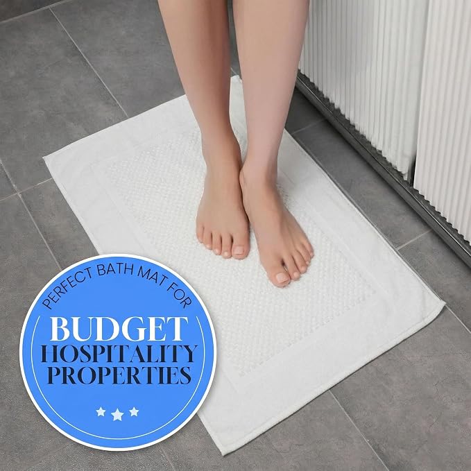 belem 60 Pack White Hotel Bath Mats Bulk 20x30 – 5 Dozen Wholesale Cotton Blend Economy White Bath Mat – Highly Absorbent, Quick Drying & Machine Washable (7 lbs/Dozen)
