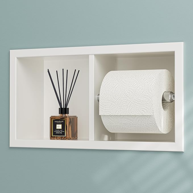 Neodrain Dual Roll Recessed Toilet Paper Holder - 304 Stainless Steel, Hidden in-Wall Design, Simple Loading and Unloading, Space-Saving for Modern Bathrooms（White