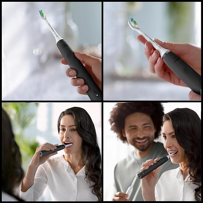 Philips Sonicare Electric Toothbrush with DiamondClean Brush Head 2-Pack Bundle, Rechargeable Electric Tooth Brush with Pressure Sensor, Sonic Electronic Toothbrush, Travel Case, Black