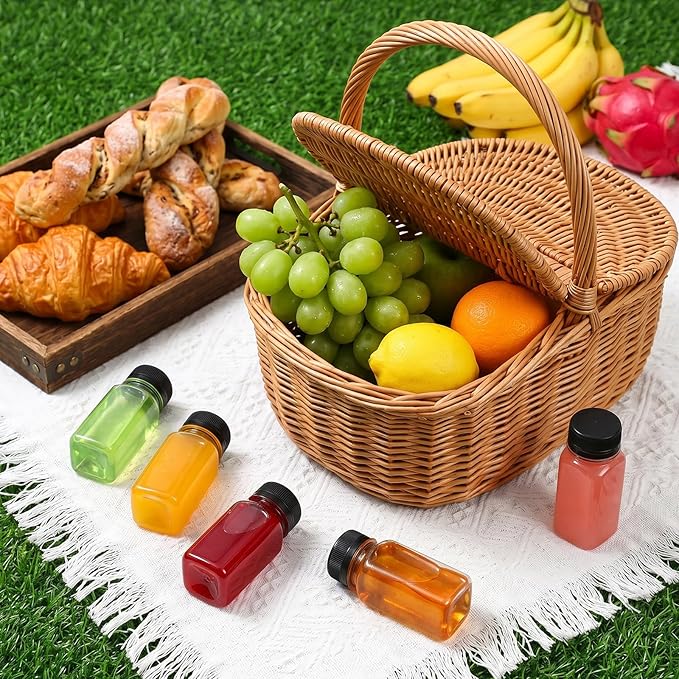 TOMNK 100pcs 2oz Plastic Shot Juice Bottles with Caps, Reusable Clear Bulk Beverage Containers for Ginger Shot, Juice, Milk and Other Beverages