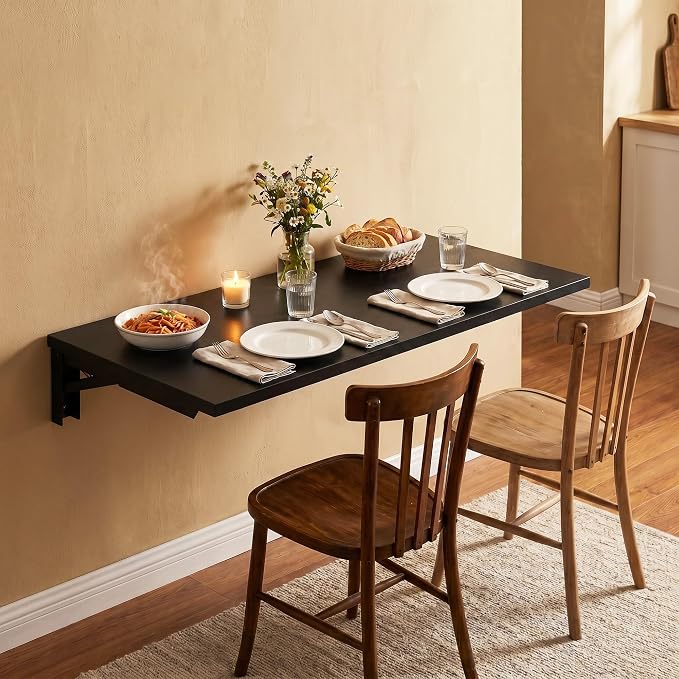 Need 36x20IN Wall Mounted Folding Table for Office Laundry Black | Black Frame Fold Down Wall Mount Desk Folding Wall Table for Small Apartment, Garage&Ironing Station