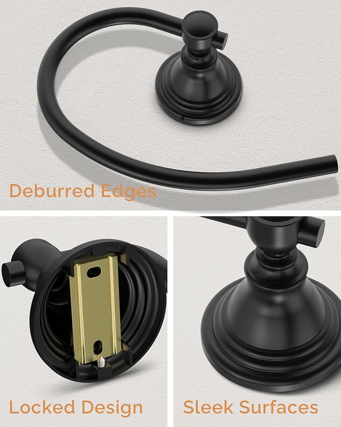 Towel Ring 2 Pack, Stainless Steel Hand Towel Holder for Bathroom Wall Mount, Heavy Duty Towel Hanger for Kitchen, Bath, RV (Matte Black)