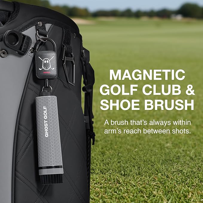 Ghost Golf Magnetic Golf Club Brush with Water Reservoir & Shoe Brush - Dual Head Groove Cleaner, Nylon Bristle, Retractable Carabiner Clip - Golf Cleaning Tool for Irons, Wedges & Golf Shoe Cleats