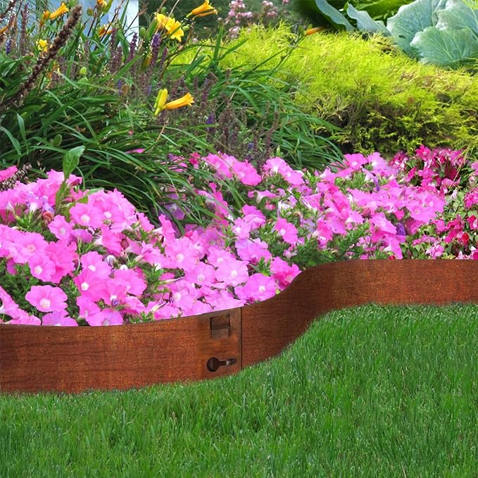 20ft. 42" L × 6" H Corten Steel Landscape Edging, 6 Pack Border | Metal Edging for Landscaping with Buckles, Hammer-in Flexible Lawn Edging, No Dig Edging, Metal Edging for Pathway, Yard