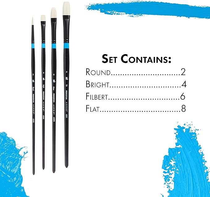 Princeton Aspen Acrylic & Oil Brush Set, Synthetic, 4 Piece, 1 Count