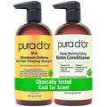 PURA D'OR MD Anti-Thinning Biotin Shampoo & Hair Regrowth Conditioner Set, Maximum Defense Herbal Blend Hair Thickening Products For Women & Men, For Scalp Health, Strong Coal-Tar Scented, 16oz x2