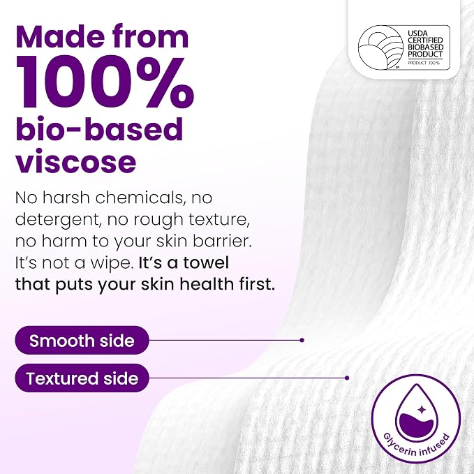Clean Skin Club Healthy Aging Clean Towels® XL, Smooths, Treated for Extra Softness, Disposable Face Towels, Anti Aging Makeup Remover Dry Wipe, 2 Packs, 100 Ct Total