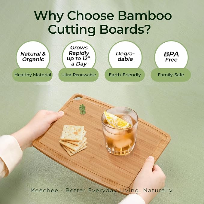 Keechee Dishwasher Safe Carbonized Bamboo Wood Cutting Boards for Kitchen with Juice Groove, Wooden Charcuterie & Chopping for Fruit, Vegetables & Cheese, Durable, Lightweight, Water-Resistant