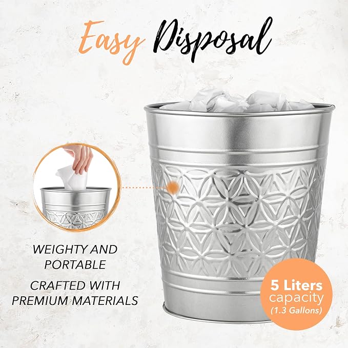 Autumn Alley Brushed Nickel Bathroom Trash Can and Toilet Brush Set – 2-Piece Silver Metal Bathroom Accessories Set, Modern Farmhouse & Transitional Bathroom Decor