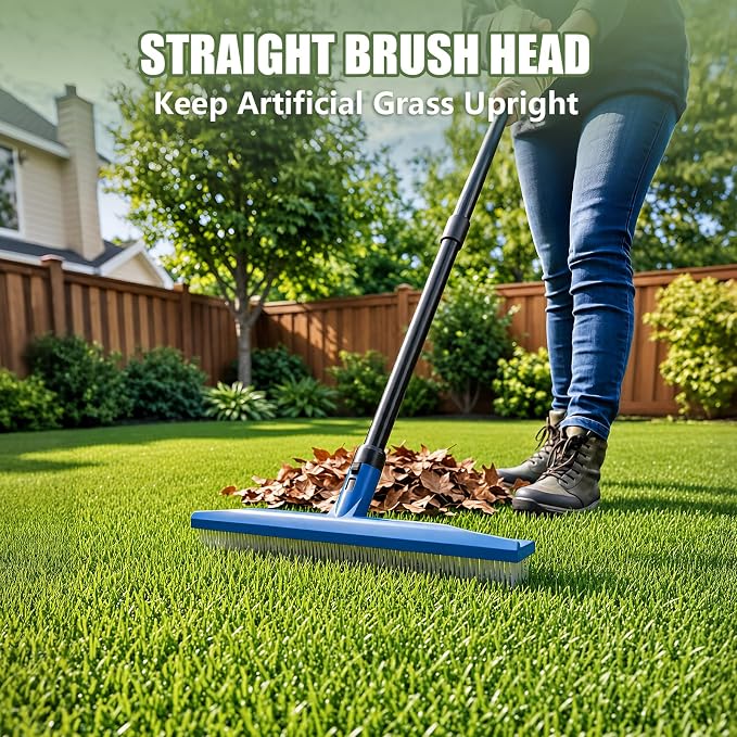 Gardtech 2-in-1 Artificial Turf Rake Brush Broom for Grass Blue | 4-Row Curved & 3-Row Straight Head, Quick-Change, Long Handle