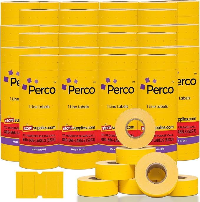 Perco 1 Line Yellow Labels - 240,000 Blank Pricing Labels for Perco Lite, X, Plus and Pro 1 Line Price and Date Guns - 240 Rolls, Case of 30 Sleeves - Made in USA