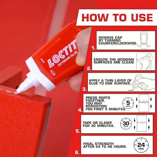 Loctite Extreme Glue, Clear, 1.62 fl oz Tube, 6 Pack - Strong All Purpose Glue for Wood, Metal, Leather, Crafts & Repair, Pastic, & More