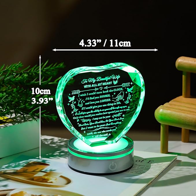 Qianwei Wife Gifts from Husband Unique - Personalized Crystal Heart Gifts for My Wife Who Has Everything - Birthday Anniversary Wedding Valentines Day Present Ideas for Her