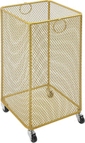 Laundry Hamper with Wheels, Rolling Laundry Basket Cart, Square Metal Mesh Clothes Storage Organizer Hamper with Metal Pull Handle for Laundry Room and Bedroom(Gold, 11.8" x 11.8" x 21.7")