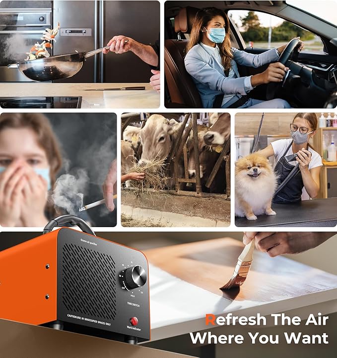 Hadlook Ozone Generator, 48,000mg/h High Capacity O3 Machine for Large Spaces Up to 4,000 Sq Ft, Portable Odor Eliminator for Car, Home, Basement, Smoke, Pets, and Commercial Use, Orange