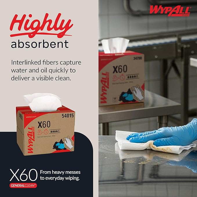 WypAll GeneralClean X60 Cloths Multi-Task Cleaning Wipes (54015), Brag Box, Strong and Absorbent Towels, White (1 Pack of 236 Sheets, 236 Sheet Total)
