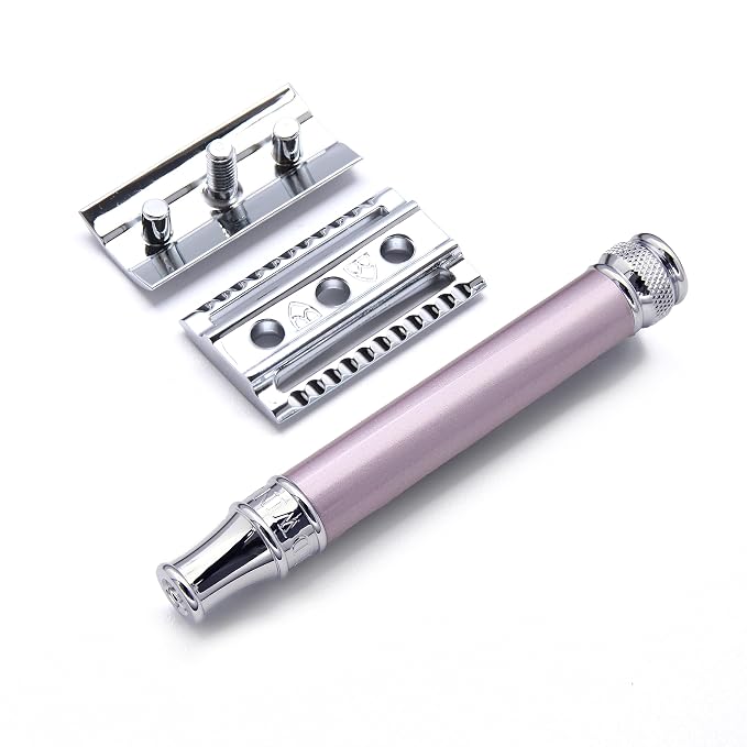Edwin Jagger DELHEBLAMZ Classic Long Handled Double Edge Manual Eco-Friendly and Reusable Safety Razor for Men and Women for Shaving cream or Soap Fits All DE Razor Blades (Heather)