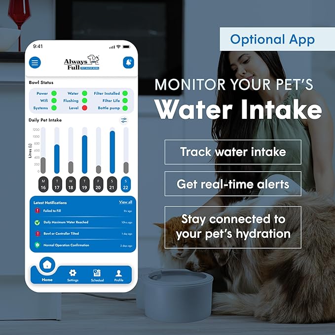 Always Full® 9" Self-Refilling Dog Water Bowl with Wall Unit | Self-refilling filtered water with app-enabled hydration monitoring; easily upgradeable to the Always Full® Wall Unit.