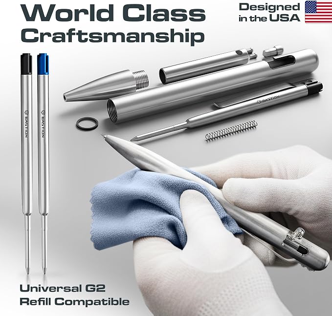 BASTION Bolt Action Pen, Titanium Silver, HyperBolt & ZeroSeam EDC Pen, Refillable Titanium Writing Pen, Premium Graduation Gift, Flagship Executive Pocket Pen