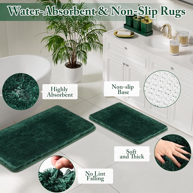 XLHOMO Bathroom Accessory Set - 24PCS Luxury Bathroom Accessories Set, Bathroom Sets with Shower Curtain and Rugs, Green Bathroom Set with Trash Can, Toothbrush Holder & Soap Dispenser for Home Decor