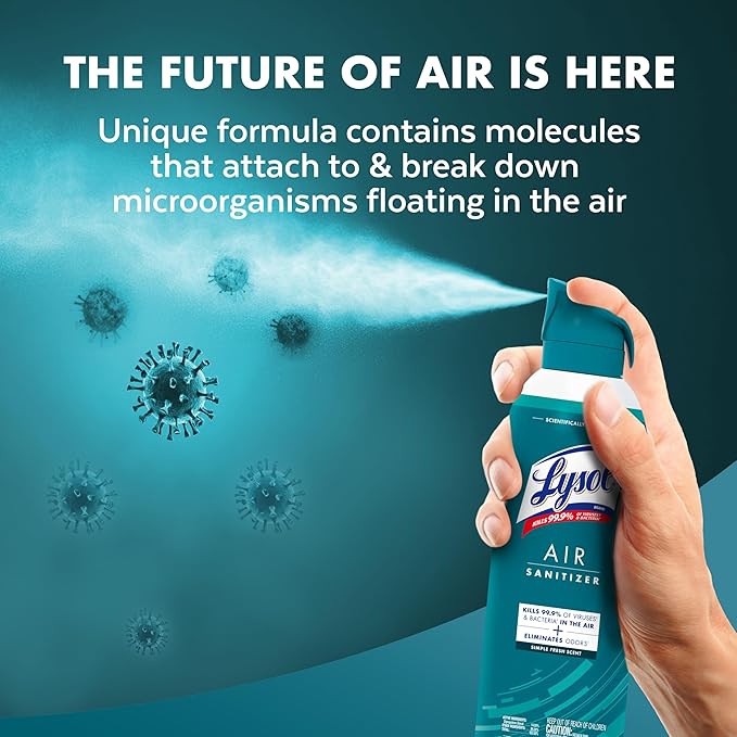 Lysol Air Sanitizer Spray with Bacterial Odor Eliminator for Home & Office, Sanitizing Air Spray, Air Freshener Alternative, Simple Fresh Scent,10 oz (Pack of 6)