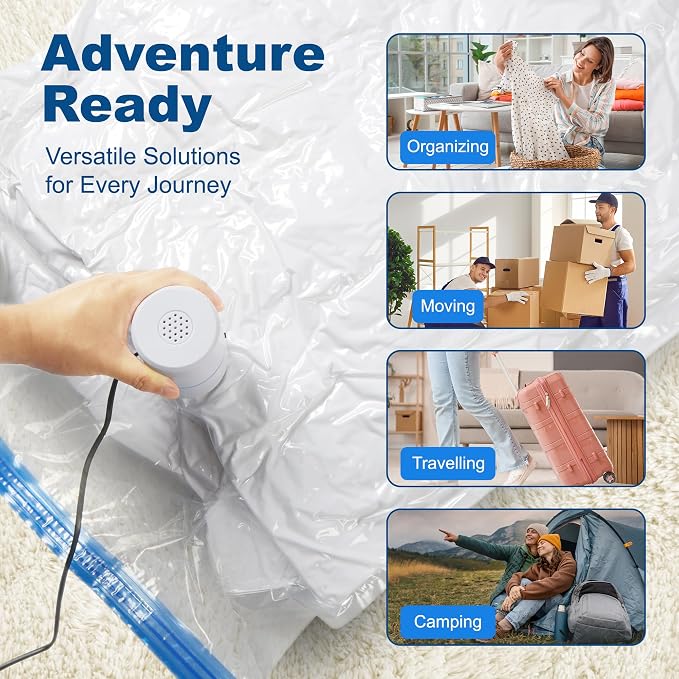 HOUSE DAY 10 Jumbo Vacuum Seal Bags For Clothing Travel, 80% Space Saving Travel Vacuum Bags with Electric Pump, Vacuum Storage Bags For Clothes, Comforters, Blankets, Moving, Reusable & Durable