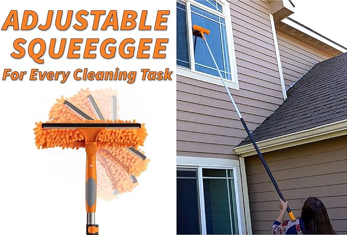 20 Foot High Reach Duster Kit with 4-12 ft Extension Pole for High Ceiling | Dusting & Window Cleaning Kit with Telescopic Pole, Baseboard and Wall Mop, Squeegee, Fan Blade & Cobweb Dusters