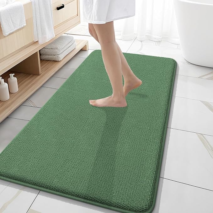 OLANLY Memory Foam Bathroom Runner Rugs 47x20, Long Bath Mats, Olive Green | Soft Quick Dry Bath Mats, Non-Slip, Absorbent Machine Washable Mat for Bathroom Floor, Tub and Shower, Home Decor Accessories