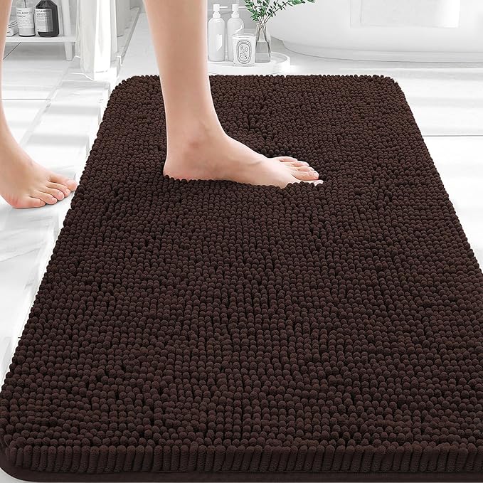 OLANLY Bathroom Rugs 35x24, Extra Soft Absorbent Chenille Bath Rugs, Rubber Backing Quick Dry, Machine Washable Bath Mats for Bathroom Floor, Tub and Shower, Home Decor Accessories, Brown