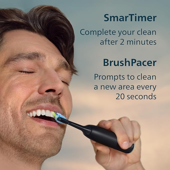 Philips Sonicare 6500 Rechargeable Electric Toothbrush, 2 Brush Head, Black | 1000% More Plaque Removal¹, Visual Pressure Sensor, 9 Brush Settings, App Connected, 21-Day Battery, Travel Case, HX7411/08