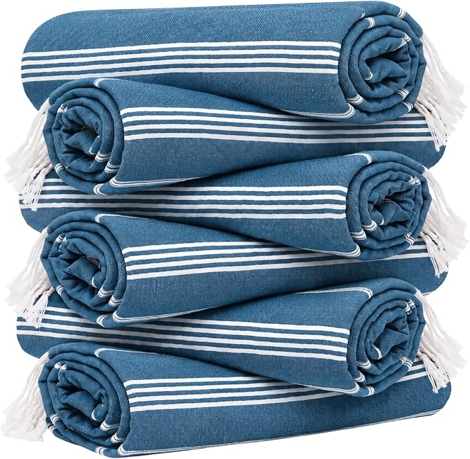 HAVLULAND Turkish Beach Towel Set of 6 Oversized 72x40 100% Turkish Cotton | Soft Hammam Peshtemal, Sand Free, Quick-Dry, Absorbent Bath Towel | Lightweight & Compact for Travel, Pool, Gym, Spa - Teal