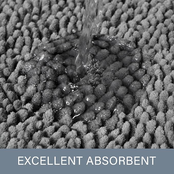 LOCHAS Luxury Bathroom Rug Shaggy Bath Mat 24 x 36 Inch, Light Gray | Washable Non Slip Bath Rugs for Bathroom Shower, Soft Plush Chenille Absorbent Carpets