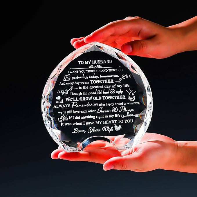 QIANWEI Husband gifts from wife Unique - Crystal Engraved Gifts for Husband Personalized Who Want Nothing - HUSBAND Birthday Anniversary Fathers Day Christmas Valentines Day Gifts Ideas for My Man