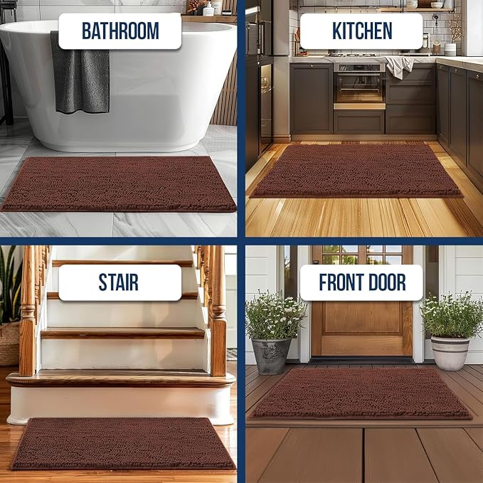 Muddy Mat® | Chenille Bathroom Rugs Quick Dry Microfiber Mats Non Slip Washable, Extra Thick, Soft and Highly Absorbent Bath Mats for Bathroom, Kitchen, and Shower Floor - Brown 36"x60"