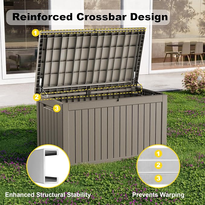 DRATO 280 Gallon Deck Boxes Outdoor Waterproof, Lockable Outdoor Storage Box for Patio Furniture Pool Supplies Garden Tools, Weatherproof Resin Storage Box for Backyard (Grey, 280 Gallon)