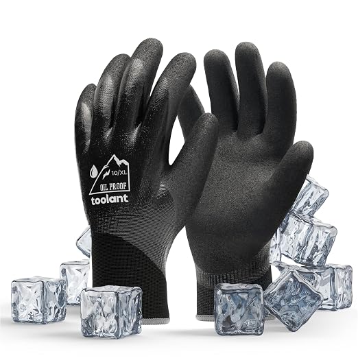toolant Waterproof Winter Work Gloves, Double Nitrile Oil Resistant Grip | Thermal Insulation, Waterproof Protection in Freezer Work, Construction, Mechanics, Mining, Plumbing, Black, XX-Large