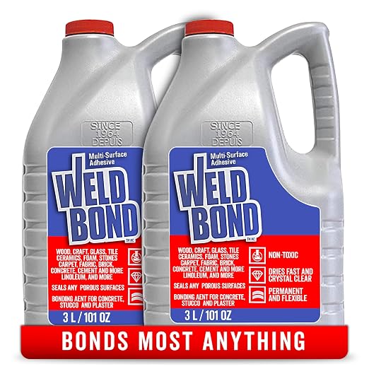 Weldbond Glue - Bonds Most Anything! 3L /101 oz Non-Toxic Adhesive Glue For Wood Tile Glass Craft Foam Fabric Stone Cement & Concrete & Any Other Porous Surfaces. No Fume Non-Flammable PVA Glue Gallon