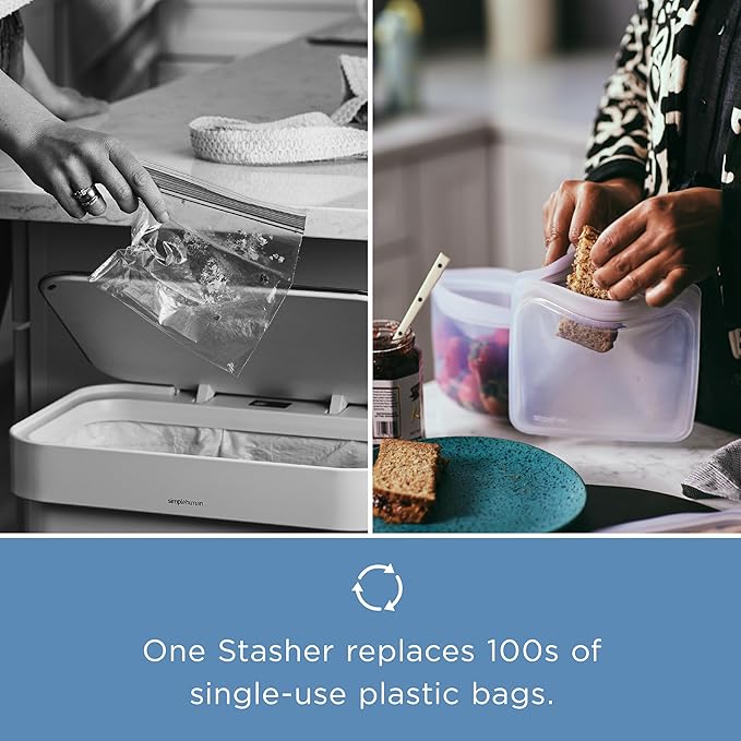 Stasher Silicone Reusable Storage Bag, Stand-Up Mini Bag, Reusable Freezer Bag, Microwave, Dishwasher, Oven Safe, Sous Vide, Eco Friendly, Food-safe Silicone Snack Bags, 56 oz, Clear | Food-Safe Silicone, Eco-Friendly, Reusable Freezer Bags, Microwave,...