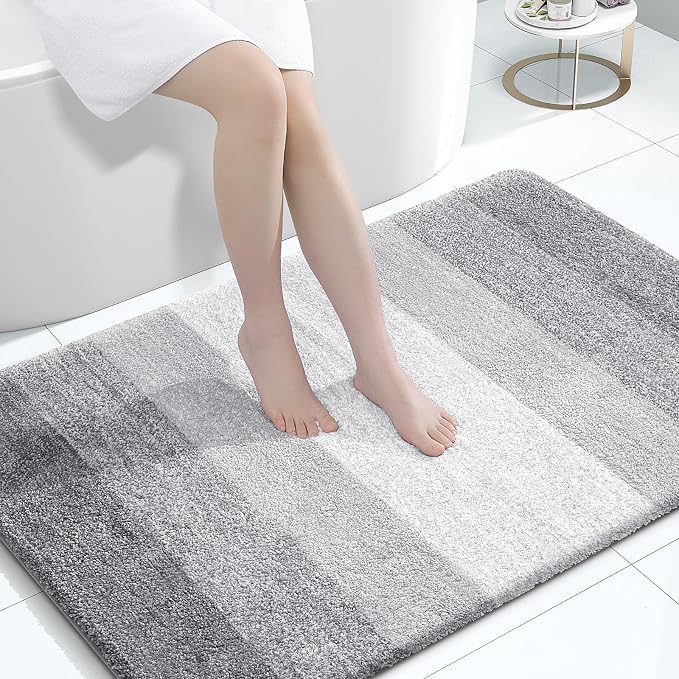 OLANLY Large Bathroom Rugs Mat 44x32, Extra Soft Absorbent Microfiber Bath Rugs, Rubber Backing, Quick Dry, Washable Bath Mats for Bathroom Floor, Tub and Shower, Home Decor Accessories, Light Grey
