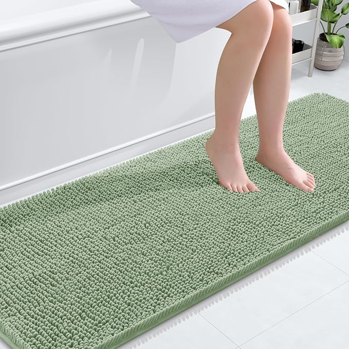 OLANLY Bathroom Runner Rugs 70x24, Soft Absorbent Chenille Bath Rugs, Rubber Backing Quick Dry, Machine Washable Long Bath Mats for Bathroom Floor, Tub and Shower, Home Decor Accessories, Sage Green