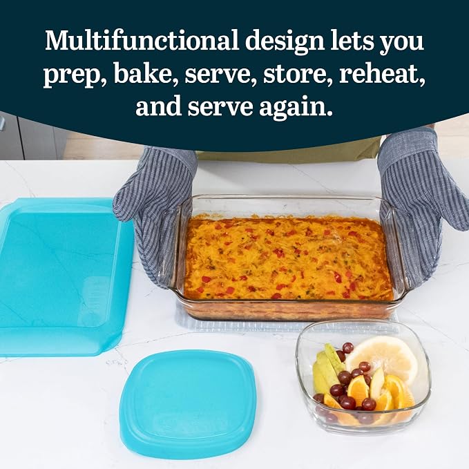 Libbey Baker’s Premium 4 Piece Glass Baking Dish Set, Multipurpose, Space Saving Casserole Dish with Lid Set, Baking Glassware for Potlucks, Leftovers