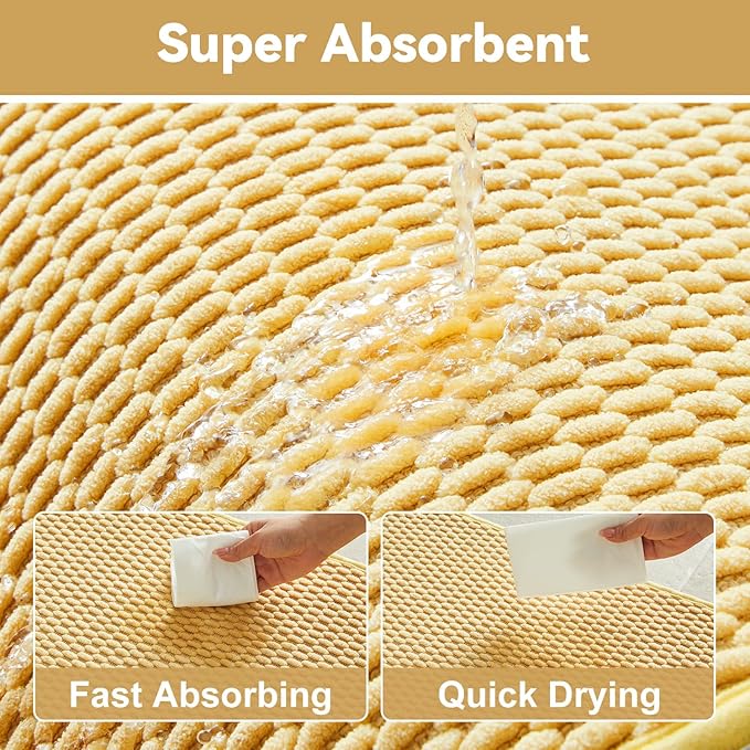 Triohero Bathroom Rugs Non Slip Washable, Super Absorbent Thin Bath Mat Quick Dry Low Pile Bathroom Rug, Yellow 24"x47"