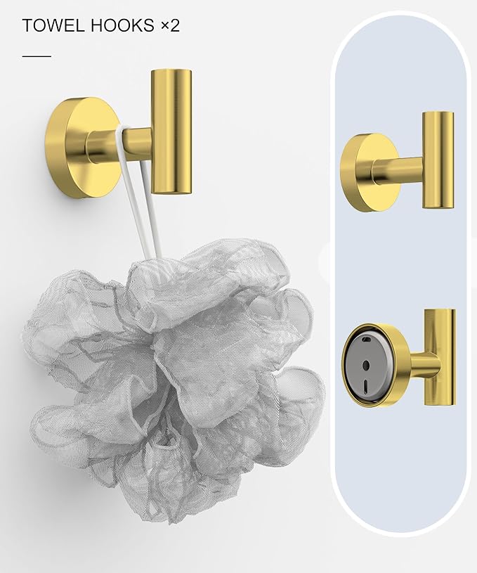 6 Pcs Brushed Gold Bathroom Accessories Hardware Set SUS304 Stainless Steel Towel Rack and Toilet Paper Holder Set Bath Towel Bar Set Wall Mounted for Bathroom Kitchen by HOMEMYSTIQUE