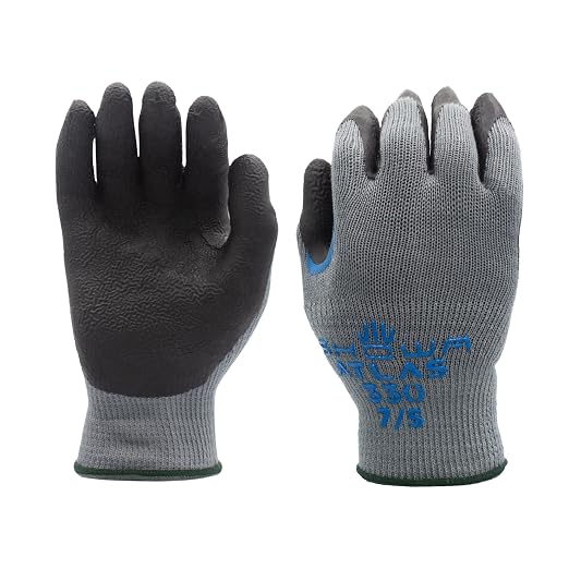 SHOWA ATLAS 330 Gloves with Rough Grip, Latex Coated Palms, Abrasion Resistant, Multi-Purpose Work Gloves, Maintenance, Mechanical & Warehousing, Grey/Black, Medium, 12-Pack
