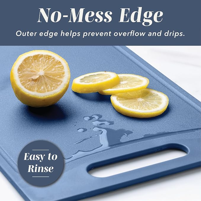 COOK WITH COLOR Non-Slip Cutting Board Set – Kitchen Essentials with Easy Grip Handle for Meat, Veggies, and Fruits, 3 Cutting Boards, Blue and White Marble